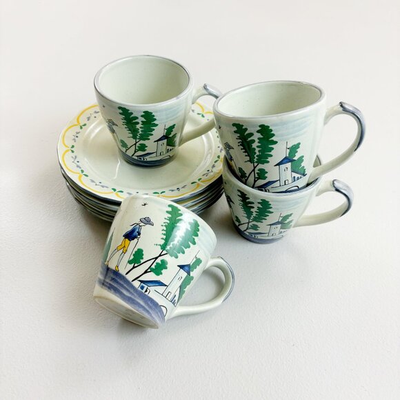 THE HALDON GROUP Normandie Cup & Saucer Set Of 4 VTG 1980 Walking Cottage Scene - Picture 1 of 16